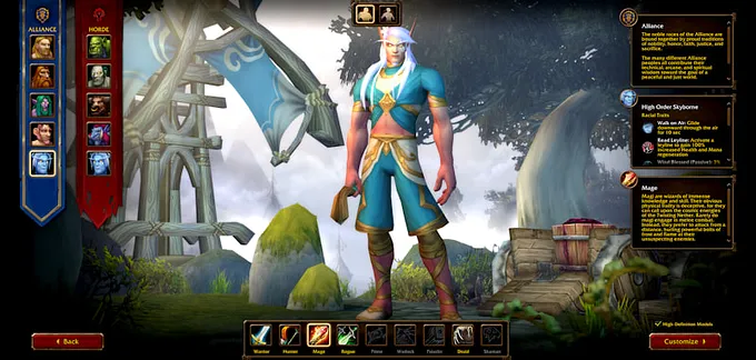 WoW Forever Character creation screen showing a Skyborn upon creation