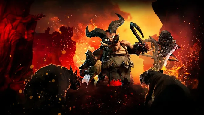 Diablo 4 Baby butcher pet walking over fire and demons, looking for fresh meat
