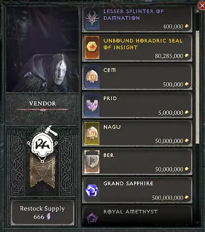 Diablo 4 Cabochon Merchant inside the Kurast Undercity run selling runes and gems for a high price in gold