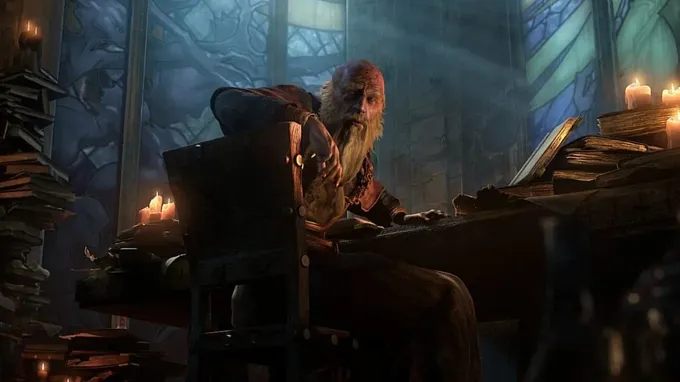 Diablo 4 Deckard Cain in his library