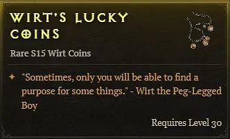 Diablo 4 tooltip for Wirt's Lucky Coin
