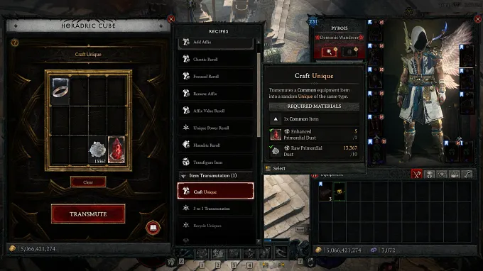 Diablo 4 Horadric Cube craft unique recipe with ring as example