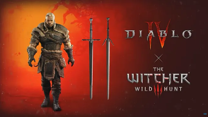 Diablo 4 The Witcher 3 Geralt skin details with the two swords coming to Diablo 4