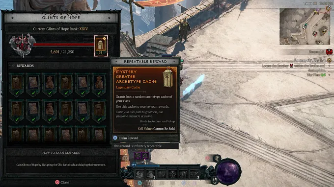 Diablo 4 Glints of Hope Seasonal Reputation Board with Mystery Greater Archetype cache