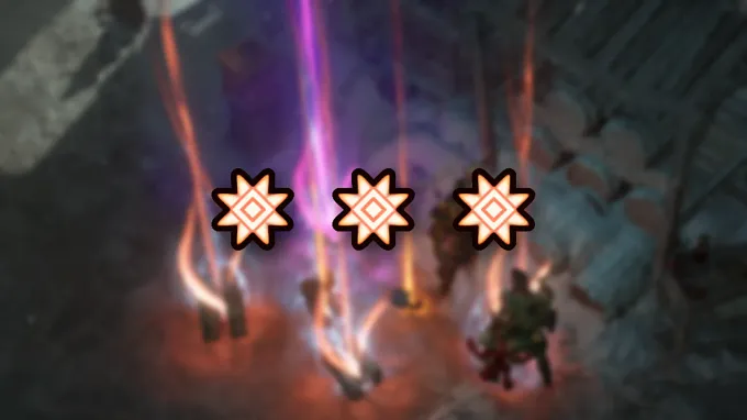 Blurred loot beams with three starburst icons from Greater Affixes.
