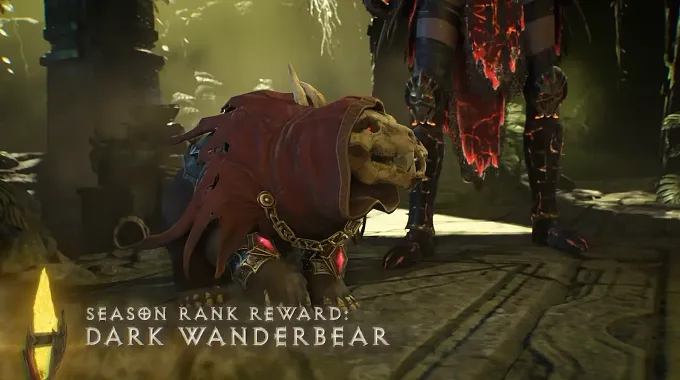 Diablo 4 Season 15 close up of the Dark Wanderbear pet from the season rank