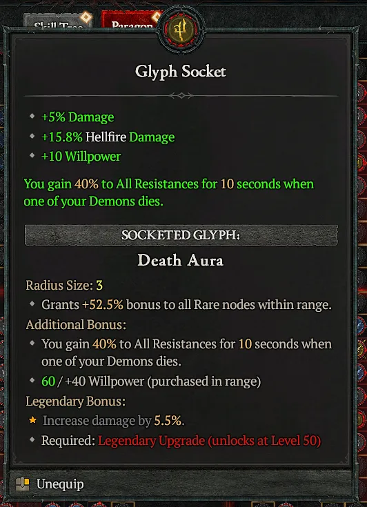 Tooltip for the Death Aura Glyph