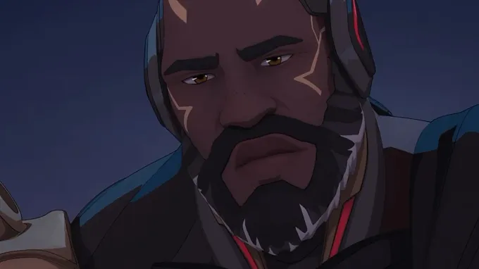 Overwatch new Doomfist look from the animated trailer, with his beard and new arm