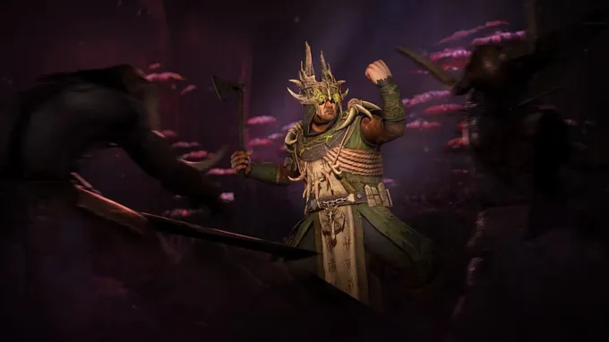 Diablo 4 Druid wearign a unique cosmetic and fighting demons with Rabbies