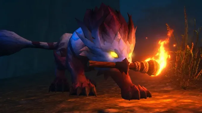 WoW Forever Druid holding the Night Watchman's Torch in their mouth