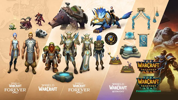 WoW Forever collector's edition bundle detail showing all the in game items you can get in every WoW game
