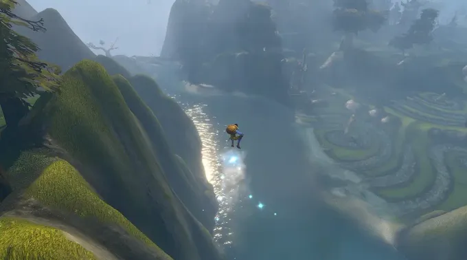 WoW Forever with beautiful environnement and a Skyborne gliding towards the water under him