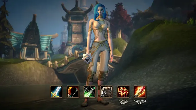 WoW forever Skyborn and then it shows below: warrior, hunter, rogue, druid class icons, and next to it shaman and mage icon (shaman horde only, mage alliance only)