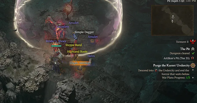 A Glyph on the ground as loot at the end of a Pit run.