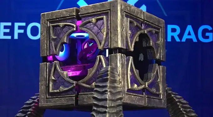 NVIDIA and AORUS Custom PC case inspired by the Horadric Cube in Diablo 4 and crafted by Blue Horse Studios