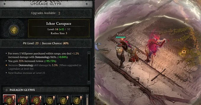 A player levels a Glyph at the Awakened Glyph Stone in the PIt.