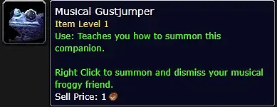 Wow Forever Musical Gustjumper tooltip indicating its level, use, and sell price