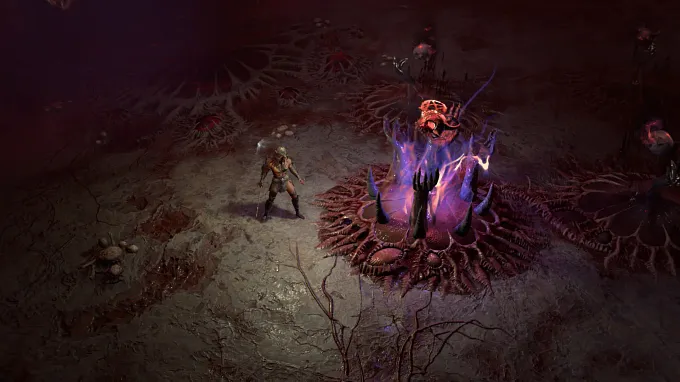 Diablo 4 Spiritborn standing in front of a chaos waves altar inside the infernal hordes