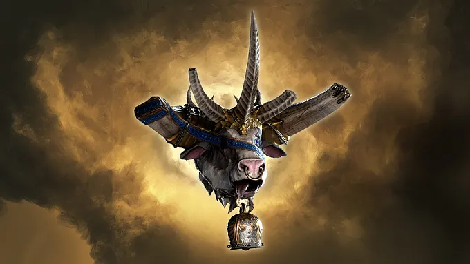 Cow Trophy with a big bell for your mount on a golden background. 