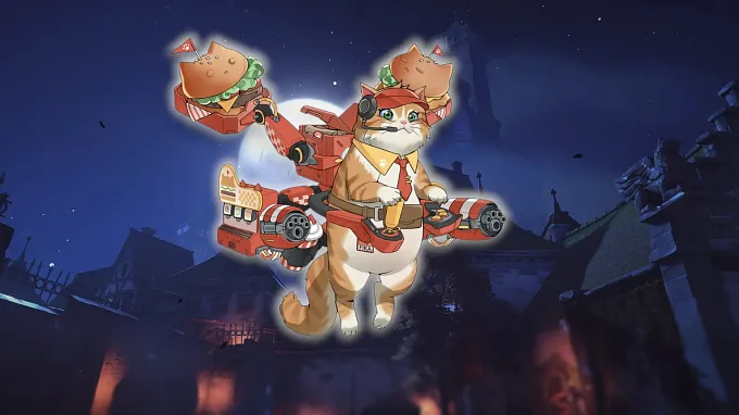 Overwatch EJtpack Cat upcoming skin where it is delivering burgers and serving drinks