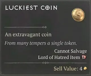 Diablo 4 Luckiest Coin tooltip of the item