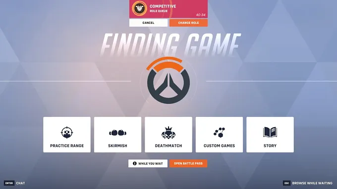 Overwatch matchmaking screen with the waiting time in competitive