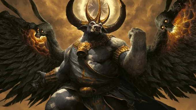 Diablo 4 Season 15 Moophisto in the middle with wings and a glory aura