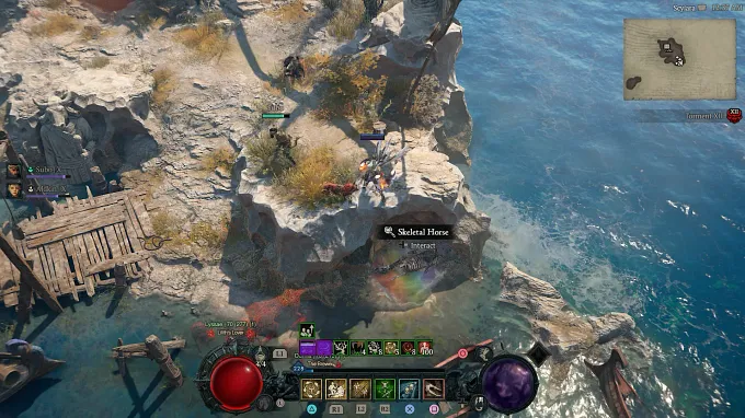 Diablo 4 Skeletal Horse coming from Whimsyshire laying on Forlorn Island