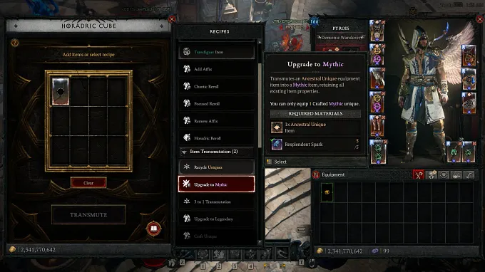 Diablo 4 Mythic item crafting through the Horadric Cube