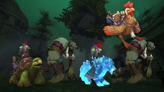 WoW Forever 3 new mounts walking around 2 zombies in a dark forest