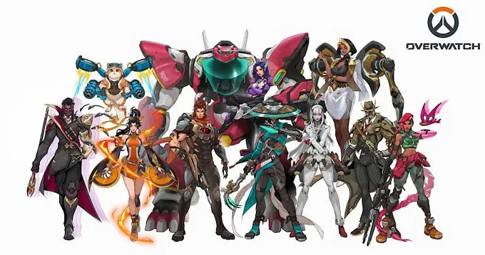 Overwatch ten new heroes added during season 1 to 5 showing Doctrine, jetpack cat, anran, Ermre, D Mon, Domina, Mizuki, Shion, Omnic Detective, and Sierra