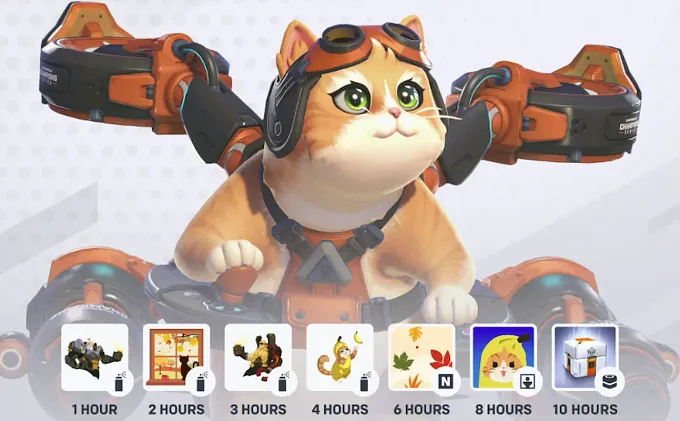 Overwatch Jetpack Cat Twitch Drops for OWCS with details on all the drops you can obtain and Jetpack Cat in the background