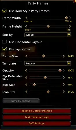 Wow Forever HUD Edit Mode showing the Party Frames and how to check Use Raid Style Party Frames