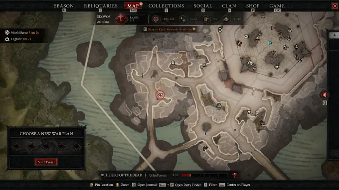 Diablo 4 map showing the location of Squirt the Peddler south of the Temis Waypoint, near a fountain