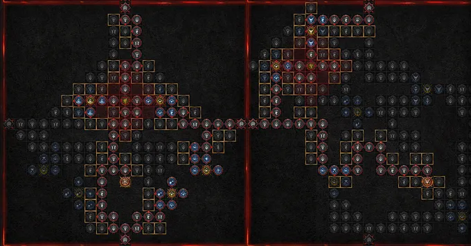 Paragon boards showing spent points and socketed Glyphs.