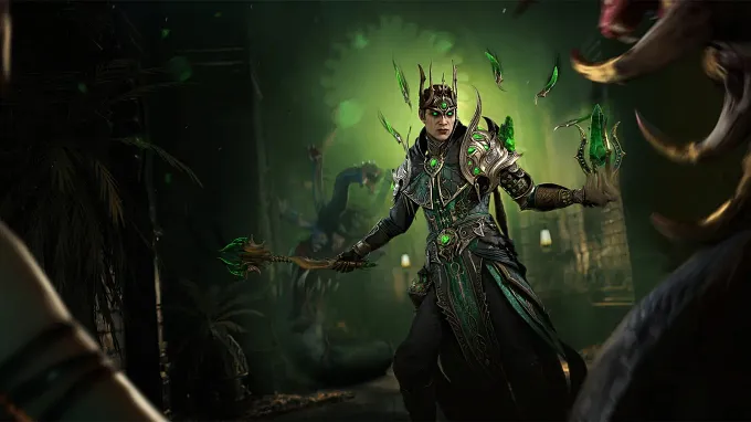 Diablo 4 Sorcerer wearing Leoric's Crown
