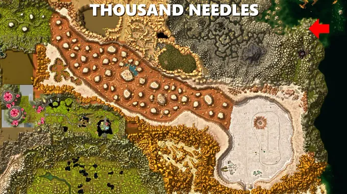 Thousand Needles overview showing a new path on the top right that is invisble on the in game map