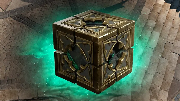 Diablo 4 Horadric Cube with a green highlight behind it to represent Transfiguration.