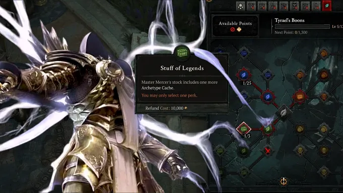 Diablo 4 Season 16 Tyreal and his new Tyreal Boons War Plan Tree, with new nodes appearing
