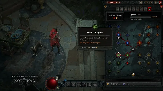 Diablo 4 Season 16 Tyreal's Boons Seasonal Tree showing one of the bonus nodes that increases caches with rewards