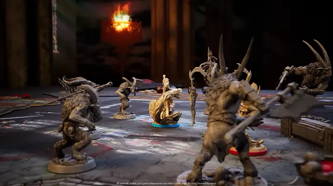 Diablo: Unbound tabletop showing the board game, sorceress miniature, and multiple monster miniatures