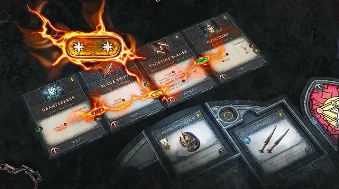 Diablo: Unbound REOgue cards explaining the combo point playstyle with 4 cards working together
