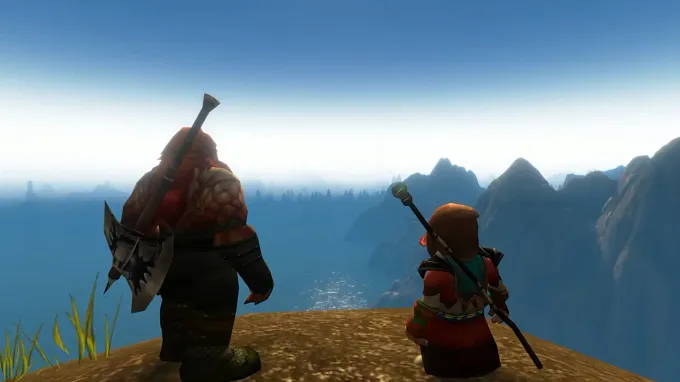 WoW Forever, a dwarf and a gnome looking in the distance from the top of a hill