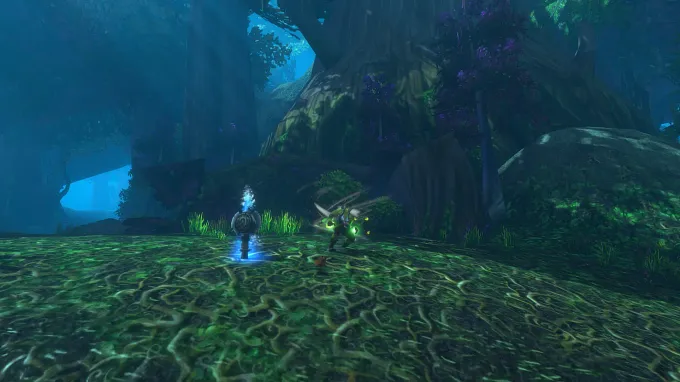 WoW Forever forest location with a healer and her totem in the middle